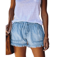 thumbnail image 2 of Pantalones Cortos Vaqueros Elásticos para Mujer, con Cintura Elástica y Cordón Ajustable, Cómodos, Color Azul , Talla S, 2 of 7