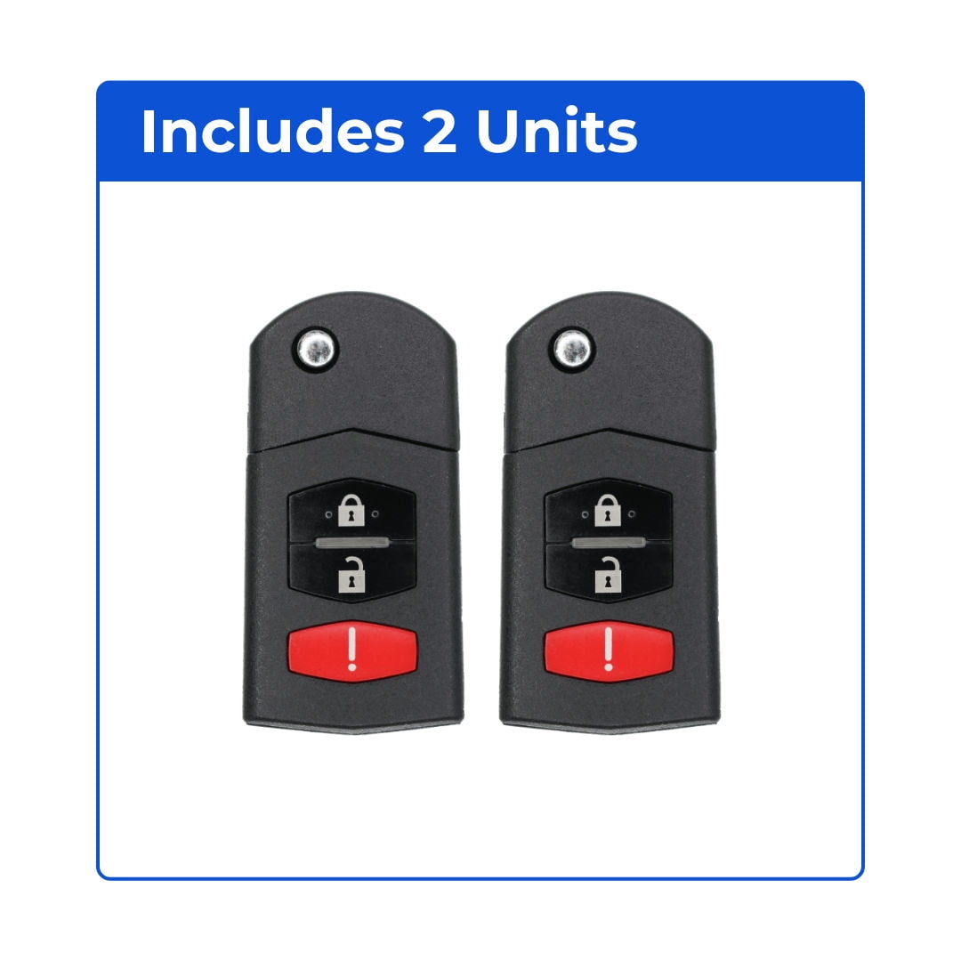 Keys4Less Replacement Flip Key Fob for Mazda 3 2012 FCC Part Number BCR2-67-5RY BCR2675RY or CC43-67-5RYC CC43675RYC Pack of 2