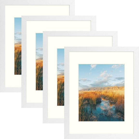 Golden State Art 11x14 White Gallery Wall Picture Frames Matted to 8x10, Set of 4