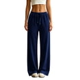 thumbnail image 3 of Nestiefly Baggy Sweatpants for Women Fleece Wide Leg Low Rise Drawstring Pants Elastic Waist Fall Winter Joggers Sweat Shirts Navy M, 3 of 10