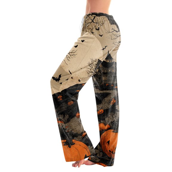 Soft Pajamas for Women Halloween Old Castle Print Loose Elastic Waist Pjs Bottoms