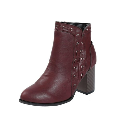 

Jikolililili Women s Western Shoes Chunky Thick High Heels Ladies Ankle Boots Retro Zipper Shoes Women Shoes Christmas 2022 Deals Clearance