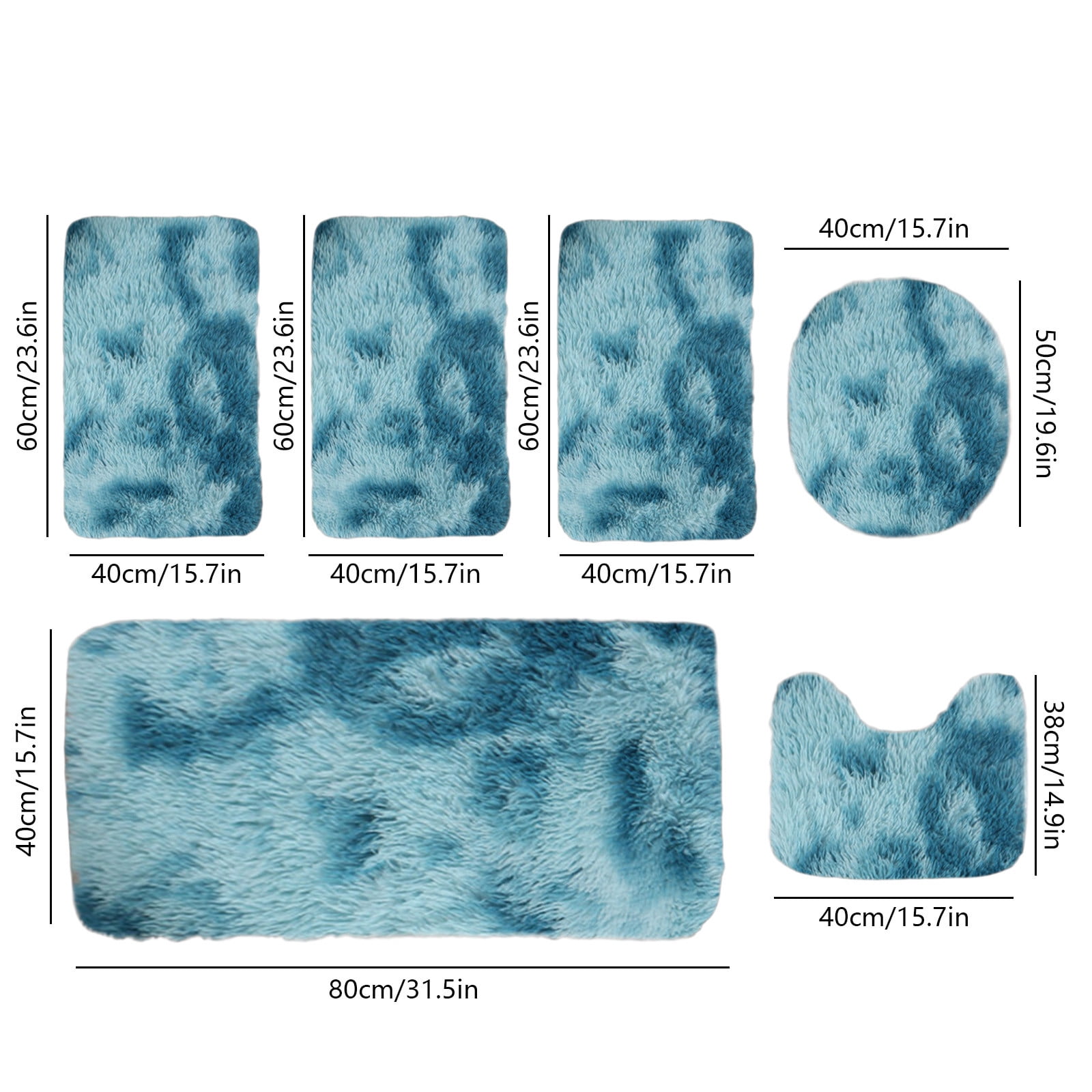 Qocolhg Mixed Colors Shaggy Bath Mats of 6 Piece U-Shaped Contour Toilet Rug, Soft Comfortable Water Absorption Non-Slip Bath Mat, Shower Mat for Floor, Room Door Mat, Machine Washable, Blue