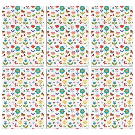 6 Pcs Pioneer Flower Floral Print Pattern Kitchen Towels, Funny Microfiber Dish Towel Set, 18" X 26" Tea Towels