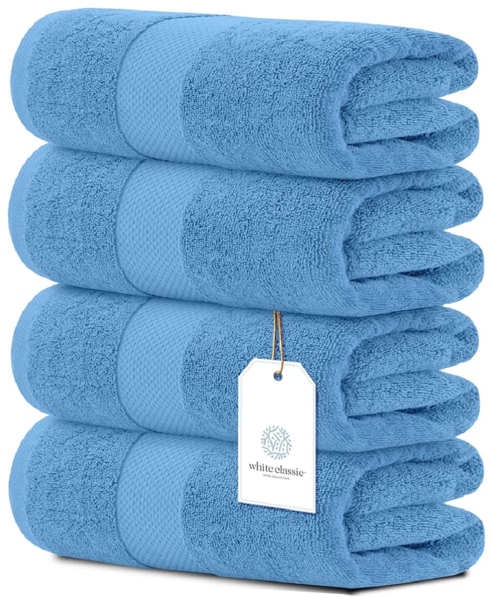 White Classic Hotel Collection 700 Gsm Turkish Cotton Bath Towels, Bathroom Towels Set, Light Blue, 27 x 54, 4 Pack