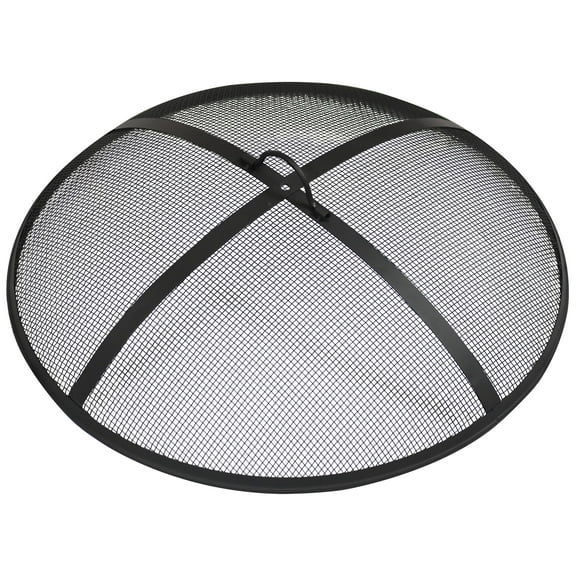 Sunnydaze Outdoor Heavy-Duty Steel Mesh Round Camp Fire Pit Spark Screen Lid with Handle - 24" - Black