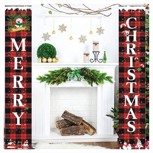 Christmas Porch Sign, Merry Christmas Door Banner Welcome and Merry Christmas Hanging Sign Christmas Front Porch Decorations for Home Wall Door Apartment Party