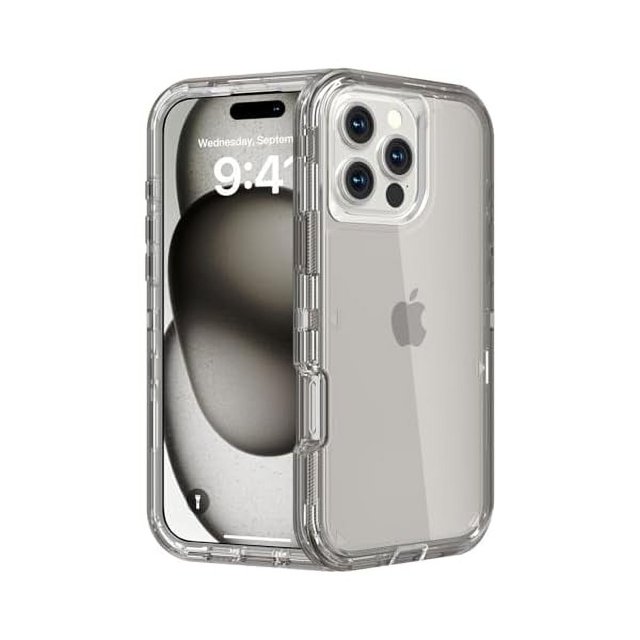 HAYAN for iPhone 16 Pro Case, Heavy Duty Shockproof Protection Phone Cases, Anti-Drop, Durable Triple Layer Transparent Protective Cover Compatible with iPhone 16 Pro, 6.3 inch,Crystal Gray