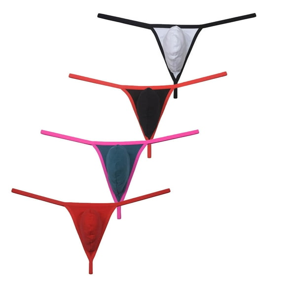 Botmois 4pack Men's Spandex Cheeky Thongs Micro Tangas Underwear Sexy Stringkini Posing Mini Bottom Briefs Underpants Lingerie Panties White Black Red Dark Green M