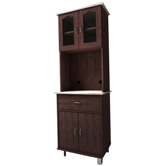 Pemberley Row Wood Chocolate Gray Kitchen Cabinet Rectangular Storage 68.4" Unassembled