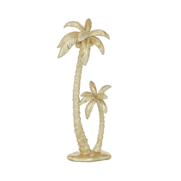 7" x 16" Gold Polyresin Palm Tree Sculpture, by DecMode