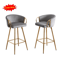 Tcbosik Bar Stools Set of 2, Velvet Upholstered Bar Chair, Counter Height Stool with Metal Frame for Home Pub, Dining Room, Kitchen Island, Easy Assembly, Gray