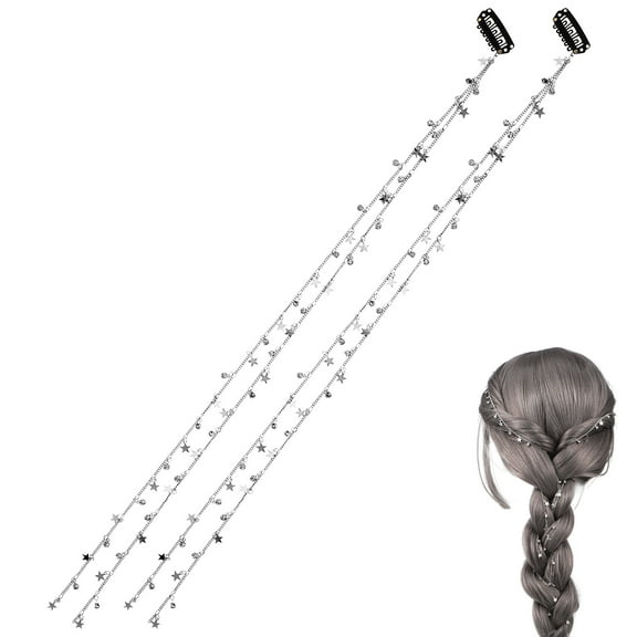 OUNONA 2pcs Star Hair Chains for Women, Clip-In Braiding Extensions with Tassel, Stylish Hair Accessories