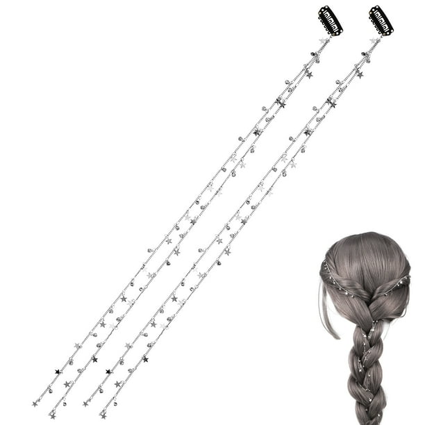 cadenas para el cabello con forma de estrella para mujer, extensiones de cabello con clip para trenzas, accesorios para el cabello con borlas.