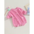 thumbnail image 3 of Caoirhny Infant Baby Girl Knitting Jumpsuit Flower Embroidery Round Neck Long Sleeve Romper for Fall Winter, 3 of 8