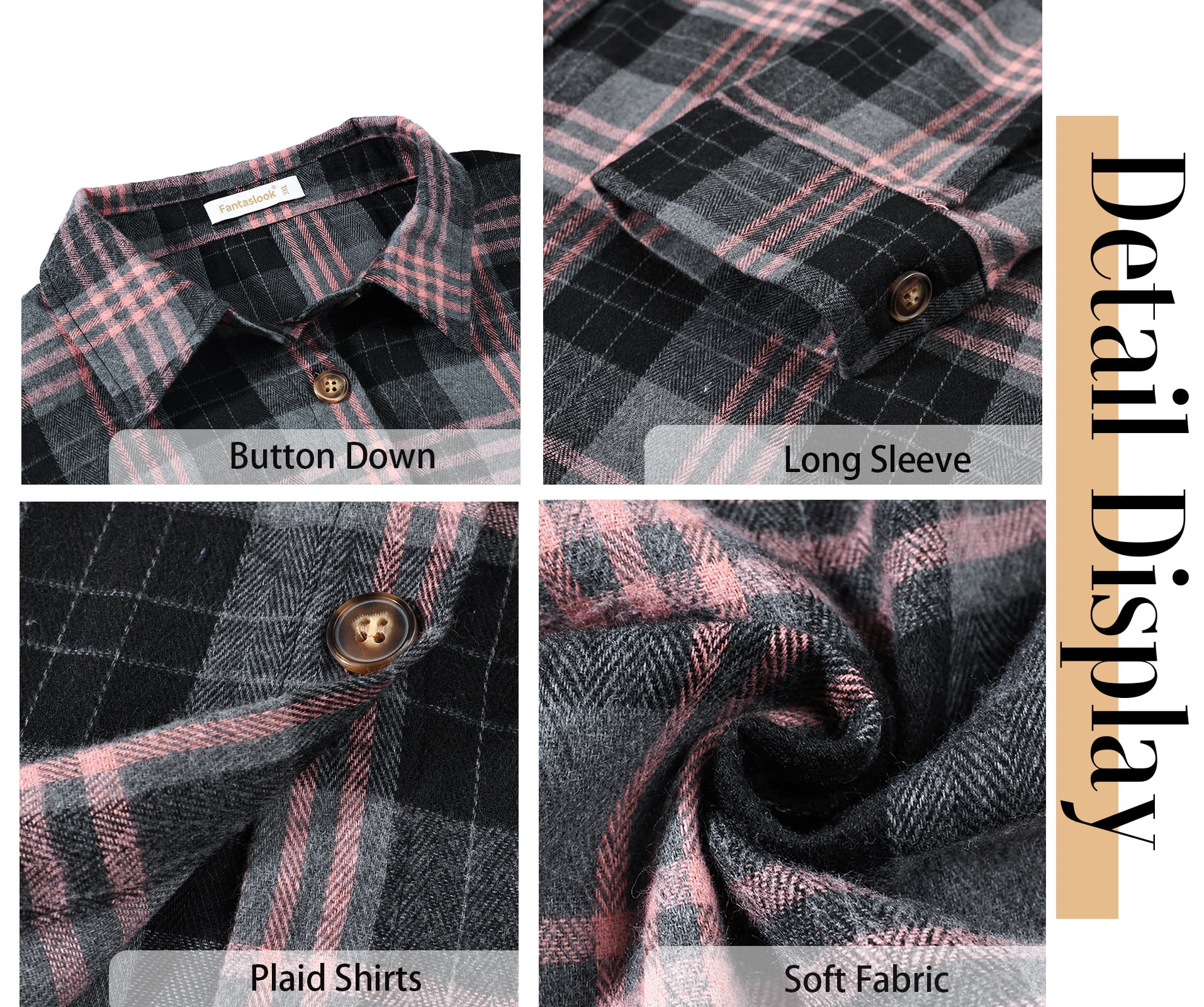 Fantaslook Plaid Flannel Shirts for Women Oversized Long Sleeve Button Down Shirts Blouses Tops