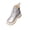 Silver, variant on Short Leather Boots for Girls Lace Up Side Zipper Soft Sole Fall Winter Comfy Casual Booties Silver Size 2 Little Kid