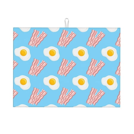 

Dish Drying Mats for Kitchen Counter - Bacon Print Blue 18x24in Dish Drying Pad Coffee Mat with Hanging Loop Super Absorbent Kitchen Counter Mat Coffee Bar Accessories