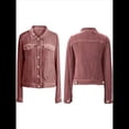 thumbnail image 2 of Chaqueta de Terciopelo de Larga de Color Liso para Mujer, Abrigo Corto Informal con Hebilla y Bolsillos. Rosa M, 2 of 5