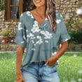 thumbnail image 2 of Your-Sty Button V Neck T Shirts for Women Rolled Short Sleeve Loose Fit Casual Summer Tops Tee Shirts, 2 of 7