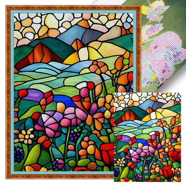 Hilo Algodón Ecológico Bordado Punto Cruz Flora Jardín Impreso 11CT 40x55cm
