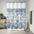 thumbnail image 6 of No Hook Shower Curtain, Blue Coastal Shower Curtains for Bathroom with See Through Top Window, Beach Ocean Nautical Seashells Starfish Coral Waterproof & Washable Bath Curtain Stall 48"x72", 6 of 9