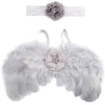 thumbnail image 1 of Accesorios para fotos de recién nacidos, conjunto de diadema de flores con alas de plumas de ángel, disfraz de accesorios de fotografía con diadema de alas de ángel para bebés negros,(Gris), 1 of 5