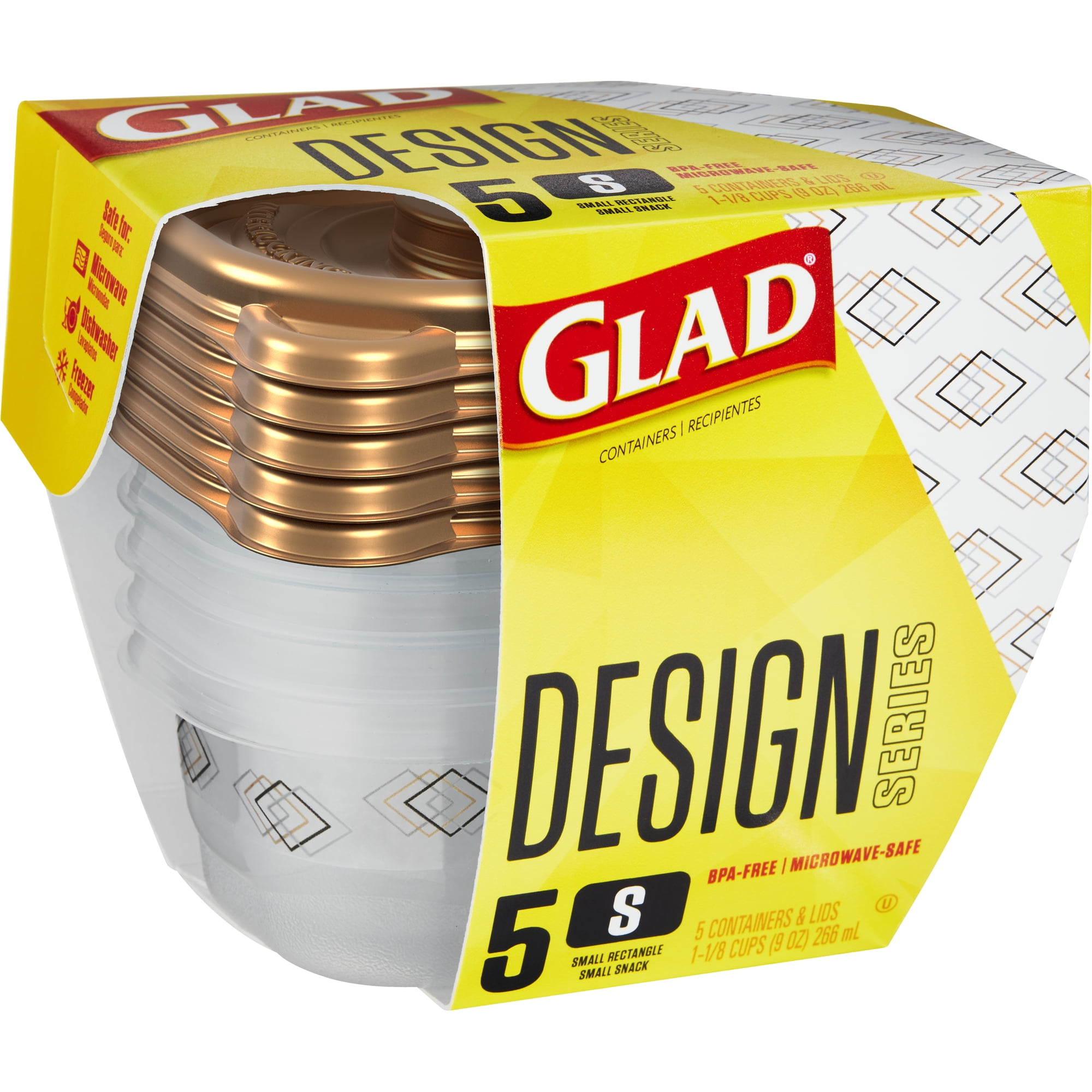 Glad Small Rectangular 9oz Containers Lids 5 Ea