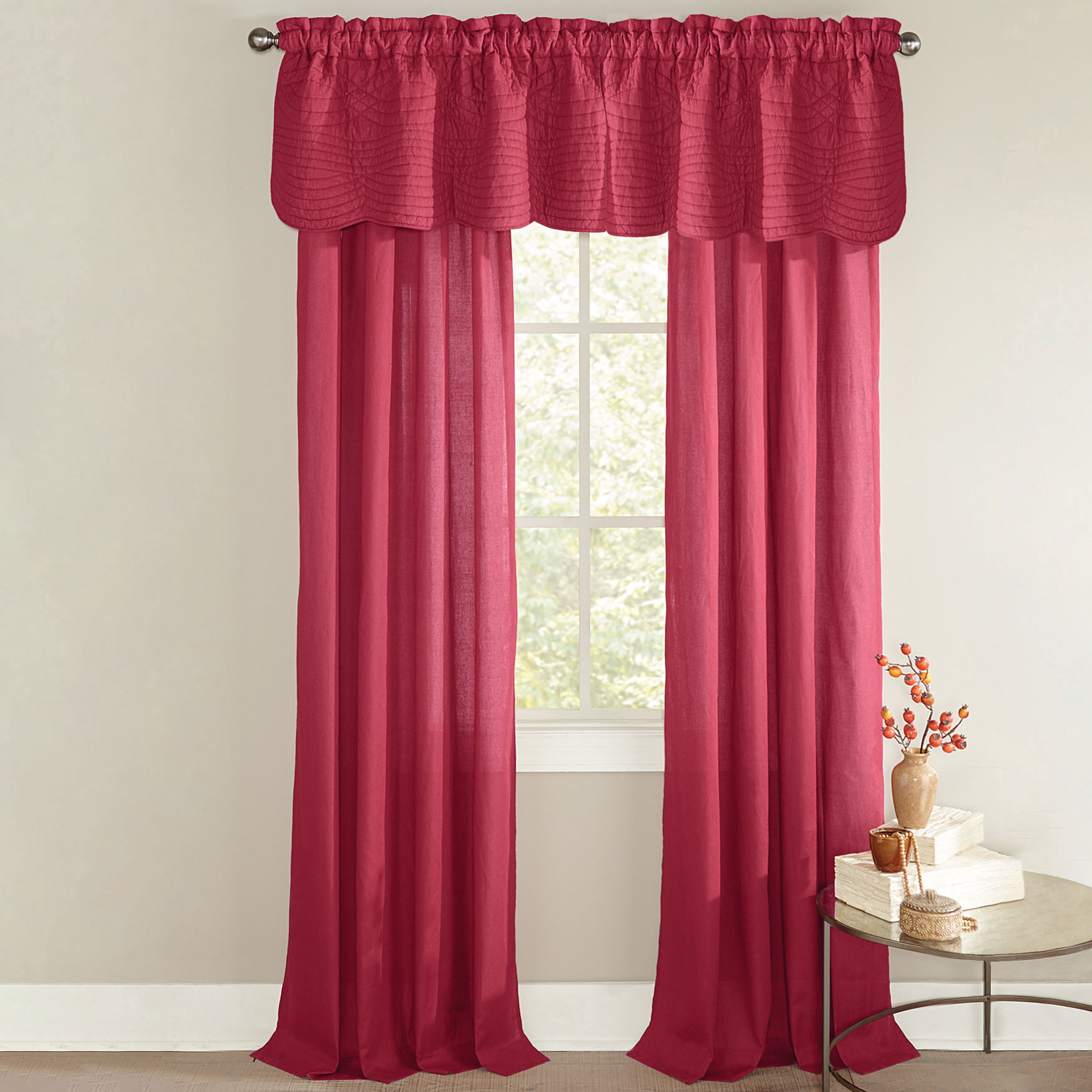 BrylaneHome Florence Valance Curtain, Burgundy Red