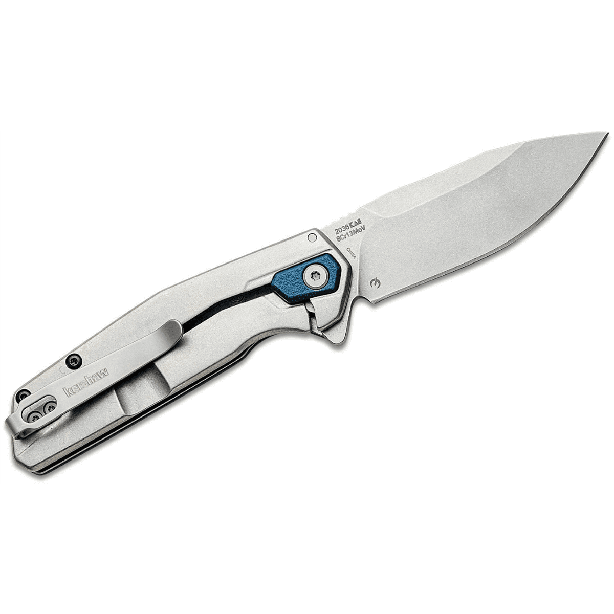 Kershaw Lucid Assisted Open Frame Lock Clip Point Blade EDC Folding Pocket Knife - Blue