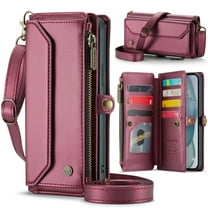 Dteck Crossbody Wallet Case for iPhone 16 Pro Max RFID Blocking 10-Card Holder Soft PU Leather Magnetic Snap Shoulder Strap Zipper Pocket Phone Case Fit for iPhone 16 Pro Max,Winered