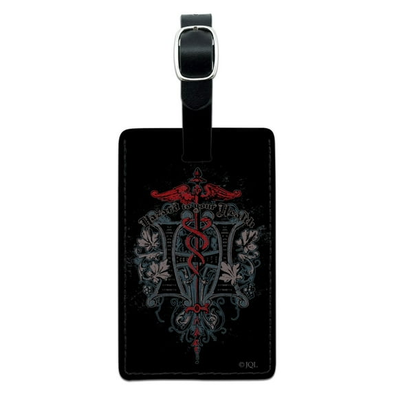 Hazard To Your Health Caduceus Biker Motorcycle Chopper Rectangle Leather Luggage Card Suitcase Carry-On ID Tag