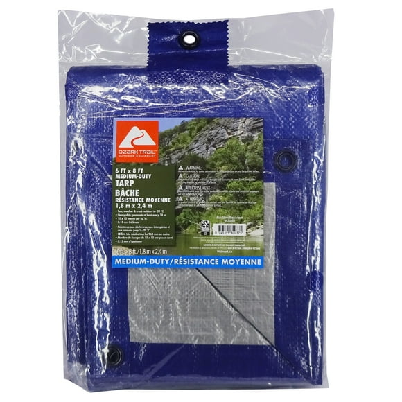 Ozark Trail Medium-Duty Tarp, 6 x 8 FT - Blue/Sliver, Material PE