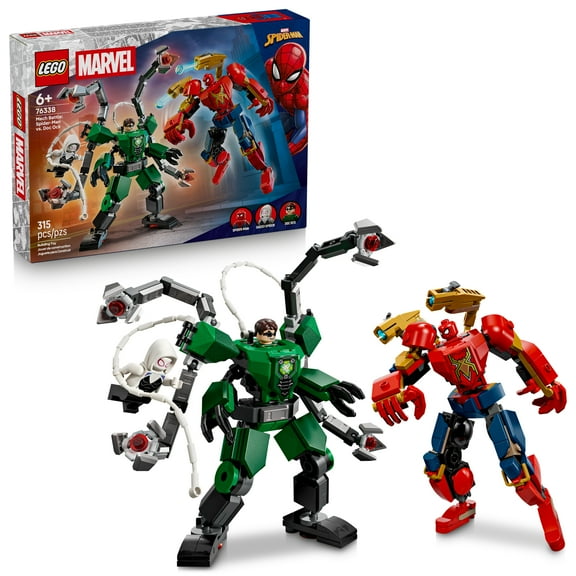LEGO Marvel Mech Battle: Spider-Man vs. Doc Ock Building Toys for Kids - Super Hero & Villain Poseable Mech Toys W/3 Marvel Minifigures for Kids & Fans, Ages 6  - Gift Idea for Birthdays - 76338