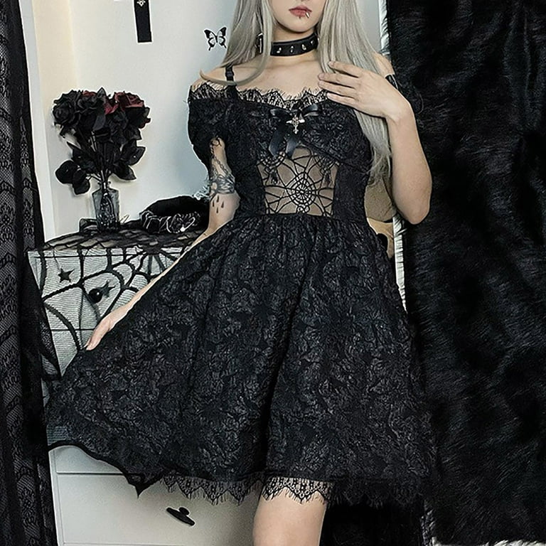 you're My Secret] Women Black One-piece Dress Gothic Spider Abstract  Fashion Clothes Summer Sexy Pleated Tank Dress Clubwear - Dresses -  AliExpress