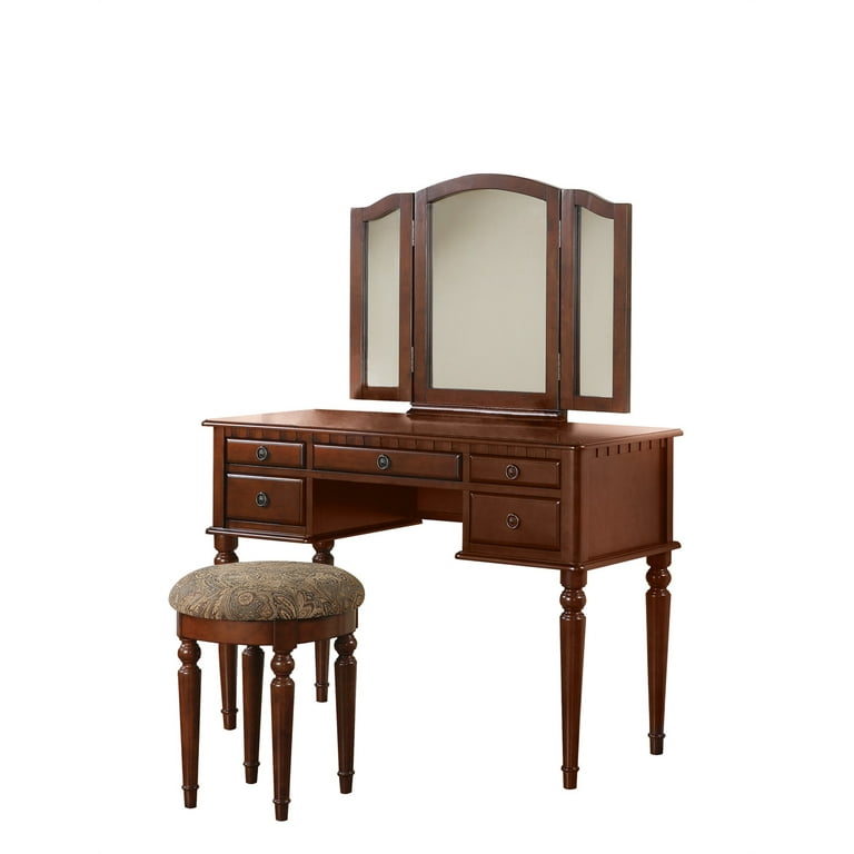 Large Vanity Table Set with Cushioned Stool, Bedroom Vintage