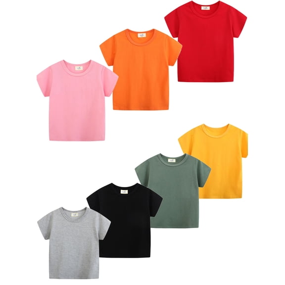 Toddler Boy Girl Solid Short-Sleeve Tee Shirts Cotton Crew Neck T-Shirt for Boys Girls Tops 1-7 Years