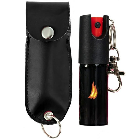 Pepper Spray Maximum Strength with Leather Case Self Defense Black