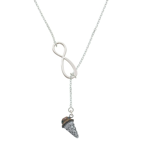 Delight Jewelry Silvertone 3-D Resin Chocolate Ice Cream Cone with Crystals Silver tone Elegant Infinity Lariat Necklace