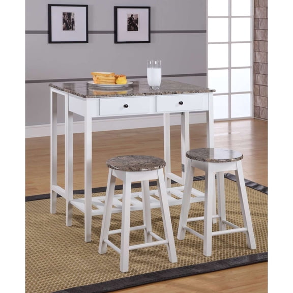 IN Room Furniture Designs 3-Piece Transitional Wood Breakfast Pub Set in White