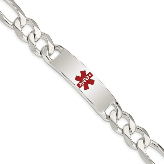 Sterling Silver Polished Medical Figaro Anchor Link Id Bracelet (7.5 X 13) Made In India xsm177-7.5