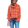thumbnail image 1 of 2021 Pulls d'Automne pour Femmes Pull Col Roulé Manches Longues Pull à Carreaux Côté Divisé Outwear Ample Fit Tops, 1 of 9