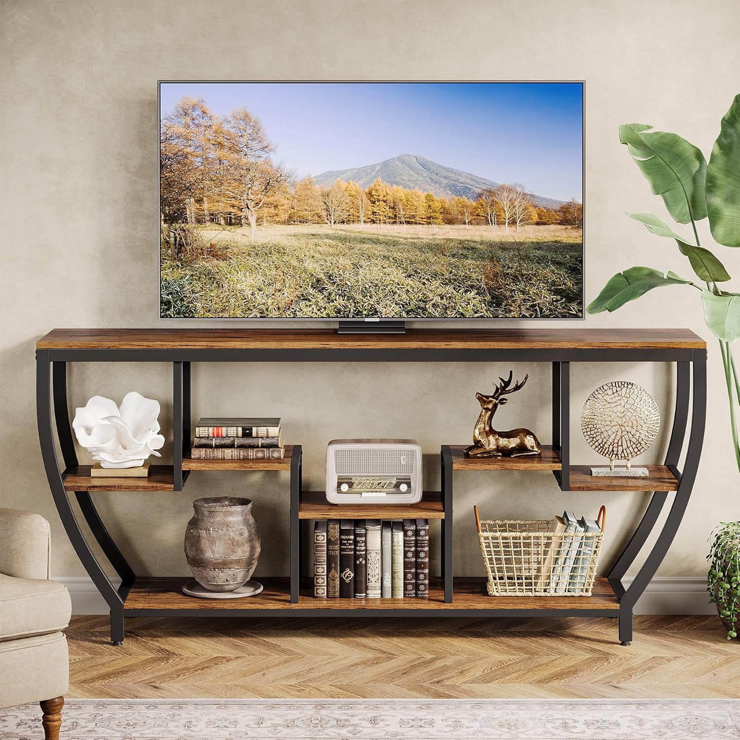 Tribesigns  Entertainment Center with Storage Shelves, 70.9 Inch TV Stand for Television up to 80 Inches for Living Room,Rustic Brown