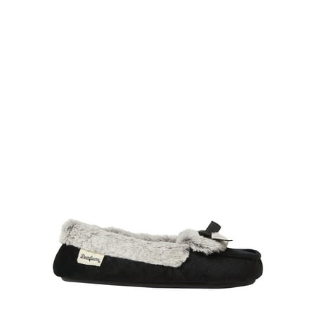 Dearfoams Girls Quilted Velvet Moc w Bow Slippers