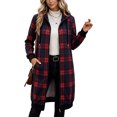thumbnail image 2 of Sorvello Long Flannel Jacket Women Hooded Plaid Coat Oversized Button Down Shacket 2026 Fall Winter Casual Warm Trench Coats Red XL, 2 of 4