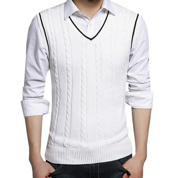 Chaleco de Suéter Para Hombres Casual de Punto de Algodón Con Cuello En V Chaleco Sin Mangas Suéter Tops Blusa Odeerbi ODB-4