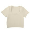 thumbnail image 4 of Women's Tops, Women's Square Neck Rib Knit Crop Tops Sexy Slim Fitted Y2k Top Short Sleeve Solid Cropped T Shirts Going Out Tops, 4 of 8