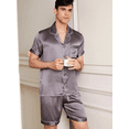 thumbnail image 4 of THXSILK 2PC Silk Pajama Set for Men, 19 Momme Short Sleeves Button Contrast Trim V Neck Causal Lounge for Summer, Gray, L, 4 of 6