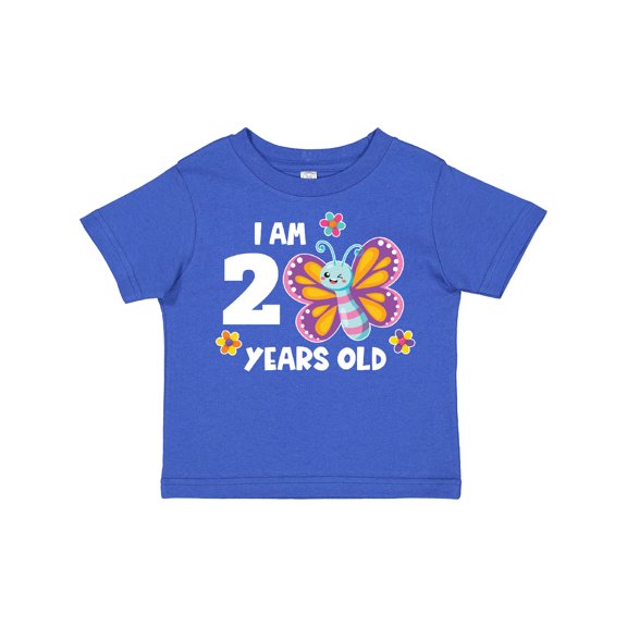 Inktastic I Am 2 Years Old Cute Smiling Butterfly with Flowers Girls Toddler T-Shirt