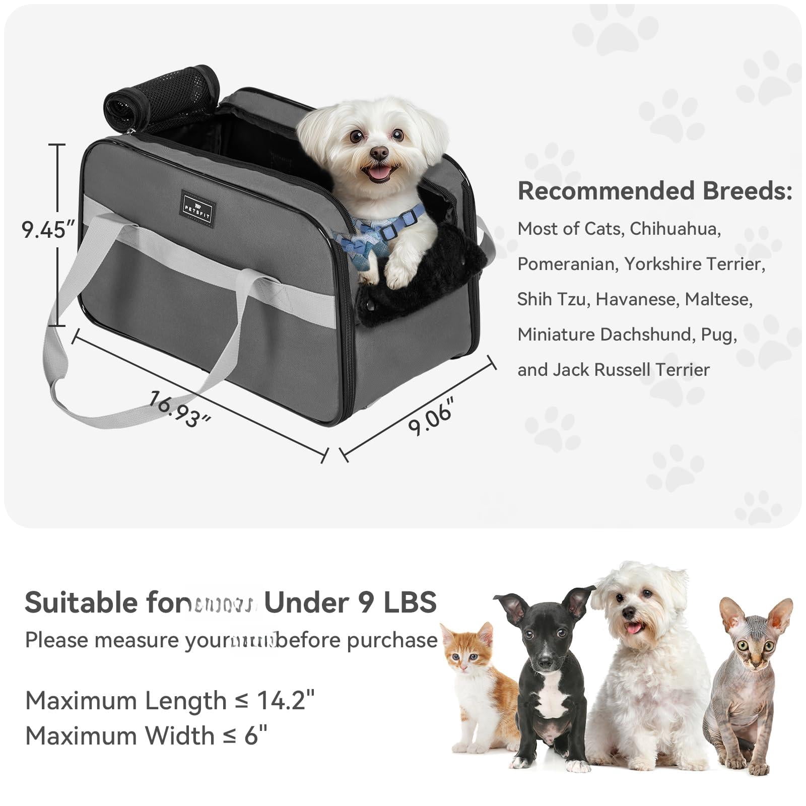 Multipurpose Center Console Dog Car Seat  Airline Approved Carrier With Safety Tether And Pockets Portable Cat Seats For Small Dogs Cats Up To 9 Lbs (deep Grey)